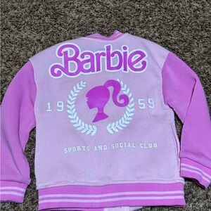 Barbie Girls Varsity Jacket Pink Fleece Lightweight Full Zip Logo Accents Size 6